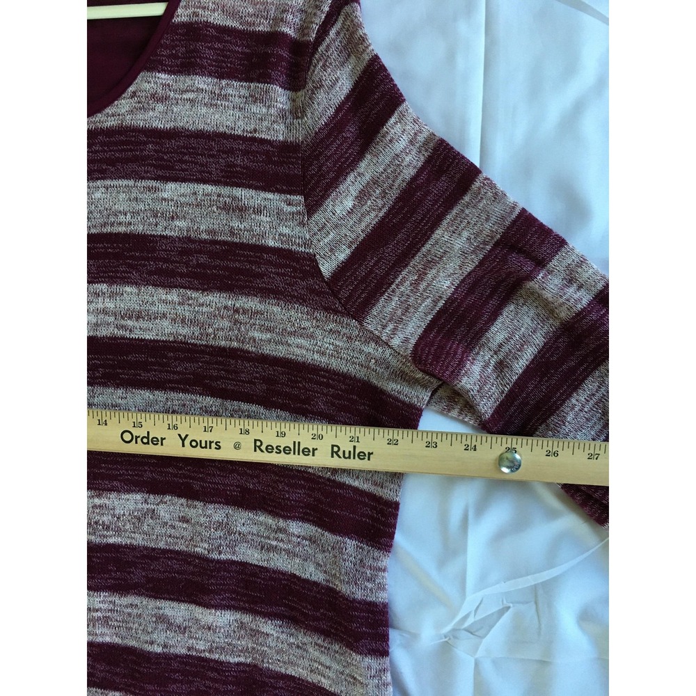 Lane Bryant Sweater Womens 22/24 Burgundy Gray Stripe Chiffon Hem Long Sleeve - Picture 12 of 16